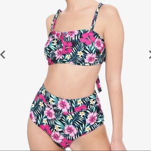 Pink Tropical Floral‎ High-Waisted Swim Bottoms Hot Topic